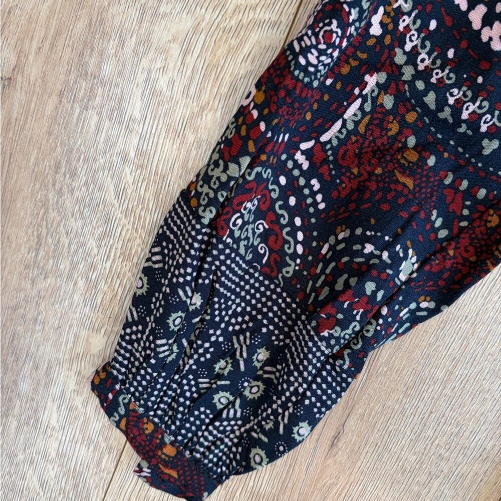 Knox Rose Boho Paisley Midi Dress Navy Red Floral Print Button Front Small - Picture 8 of 10
